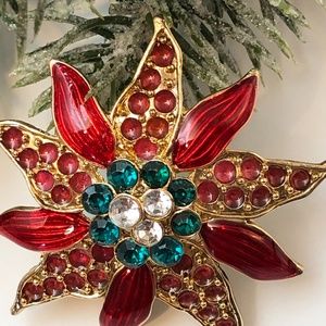 Rare Guilloche Enamel Poured Glass Vintage Holiday Brooch